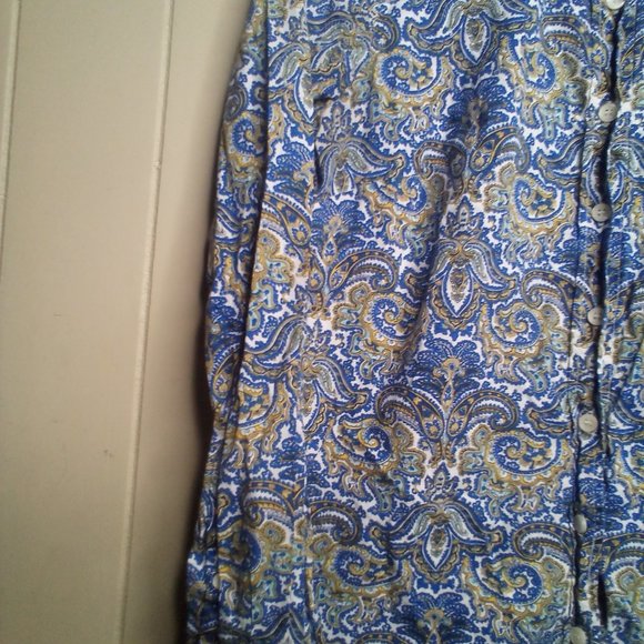J Crew Button Up Shirt S Long Sleeve Paisley Print Blue Gold - Picture 9 of 13